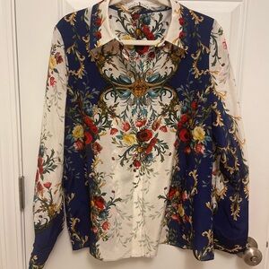 NWT Alice and Olivia Willa Guilded Rose Floral Long Sleeve Blouse